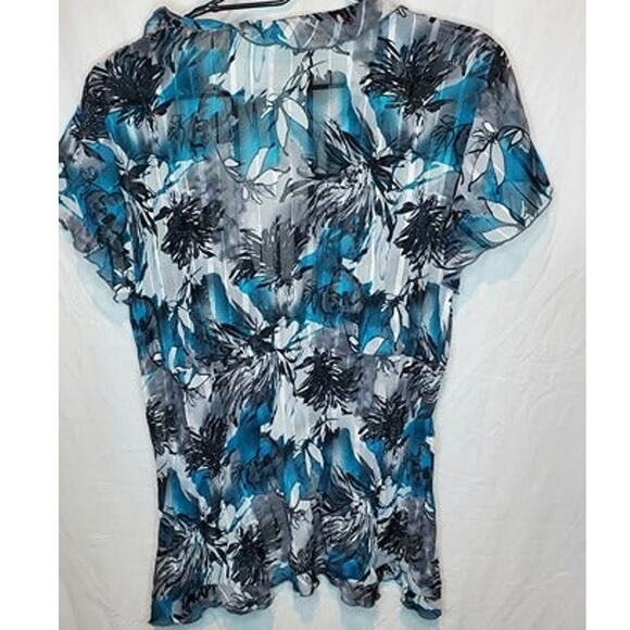 Dress Barn Multicolor Sheer Short Sleeve Cover Up Blouse Tie Front Size Large - Picture 3 of 3